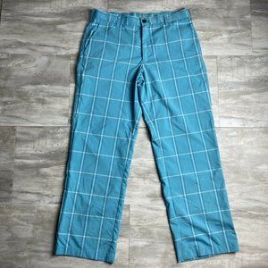 SOLD IZOD Mens 32 X 30 Aqua Blue Plaid Golf Pants Flat Front
